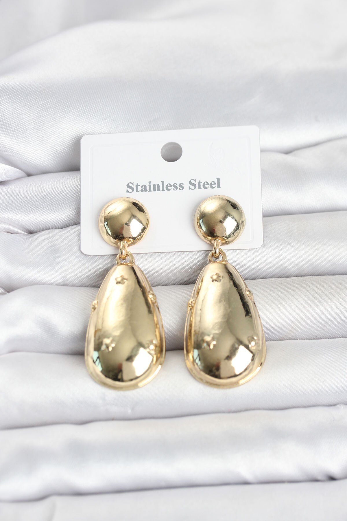 316L Çelik Gold Renk Damla Model Kadın Küpe