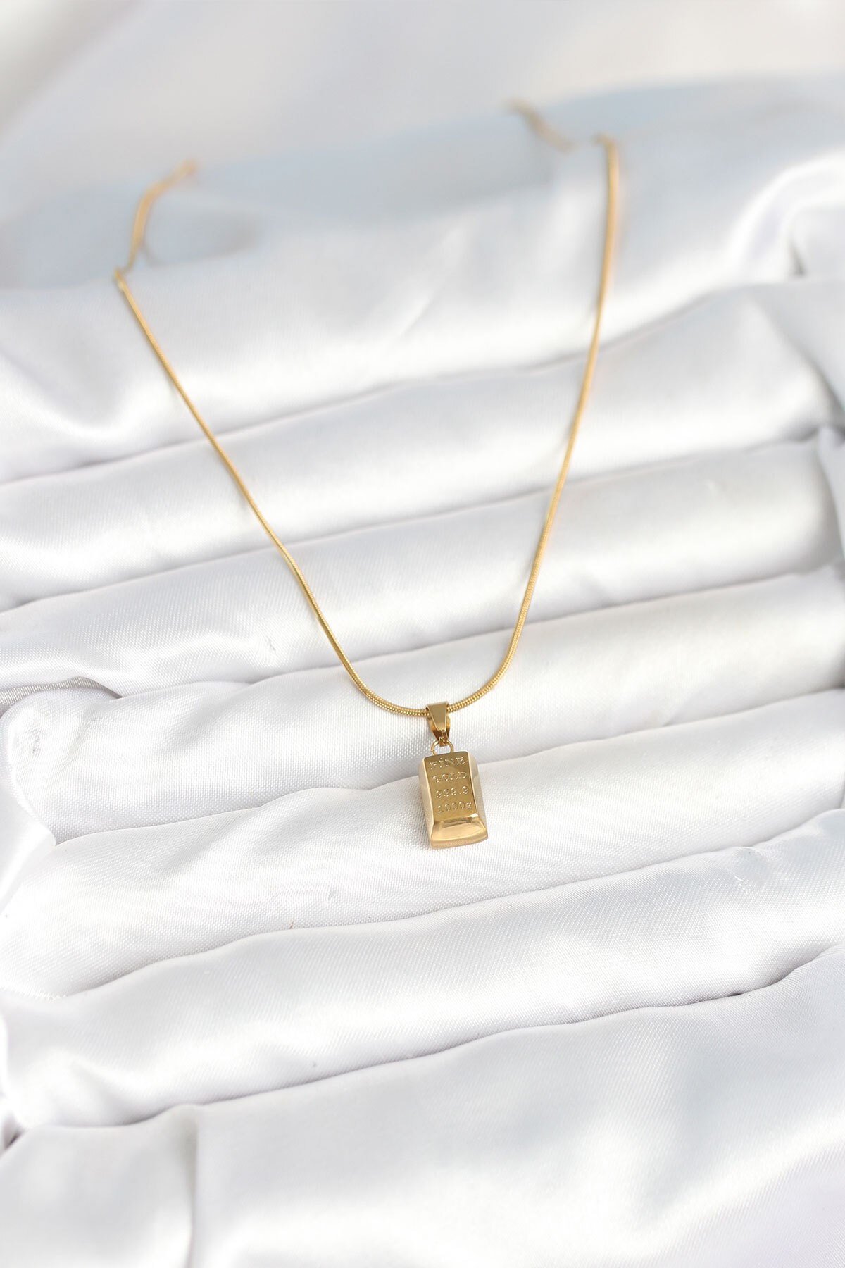 316L Çelik Gold Renk Mini Külçe Altın Model Kolye