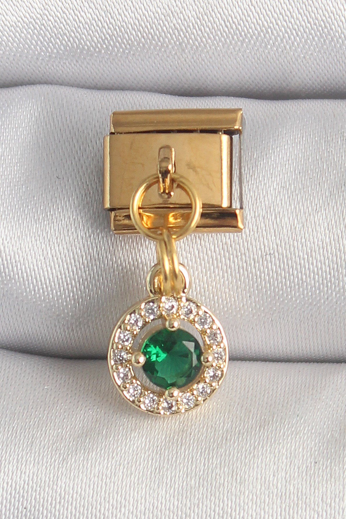 316L Çelik Gold Renk Sallantı Yeşil Zirkon Taşlı Nomination Charm