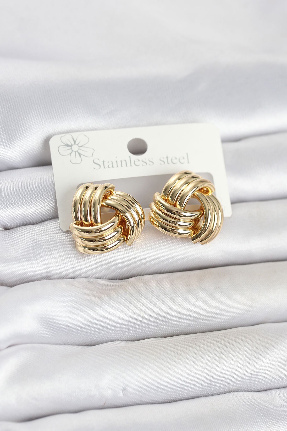 316L Çelik Gold Renk Sarmal Model Kadın Küpe
