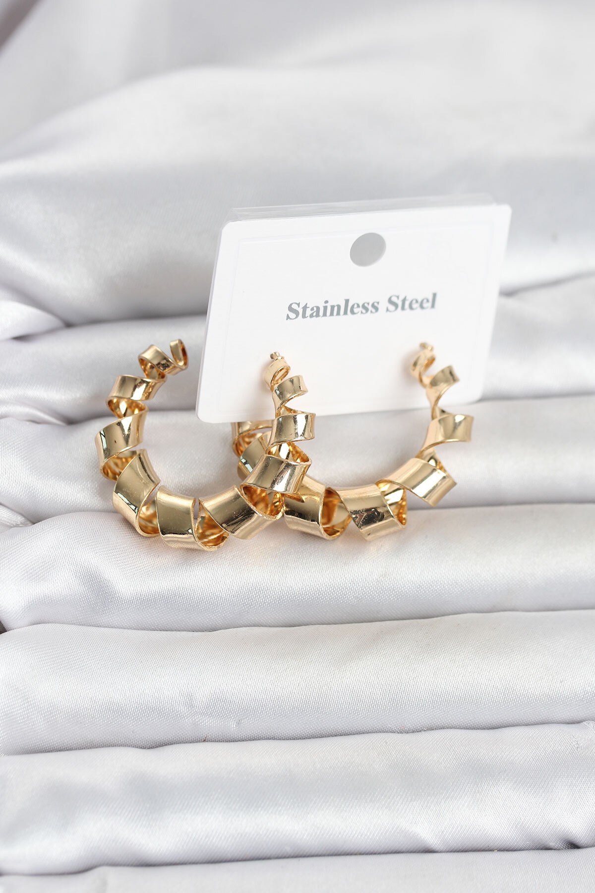316L Çelik Gold Renk Spiral Halka Kadın Küpe