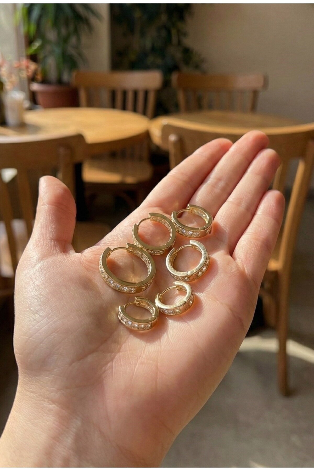 316L Çelik Gold Renk Su Yolu Halka Küpe Seti