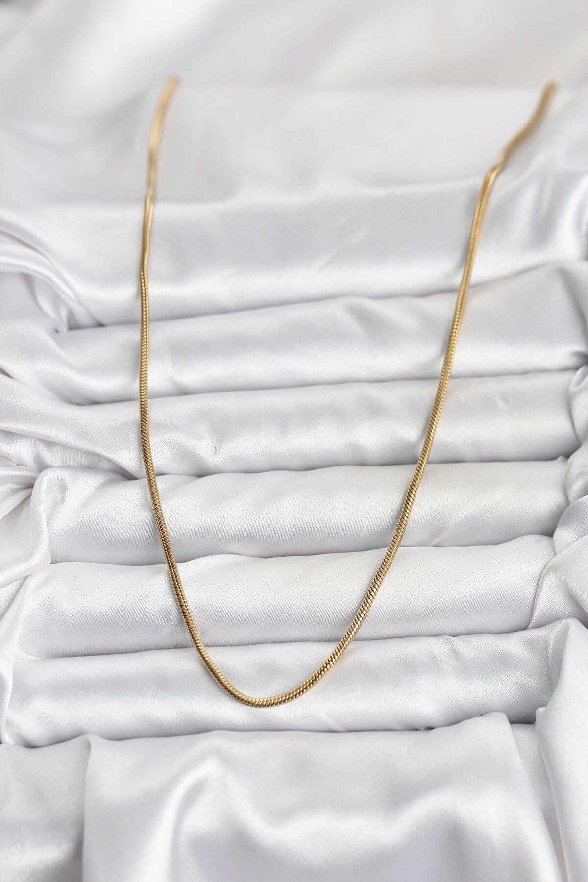 316L Çelik Zincir Gold Renk 60 cm Yılan Zincir Kadın Kolye