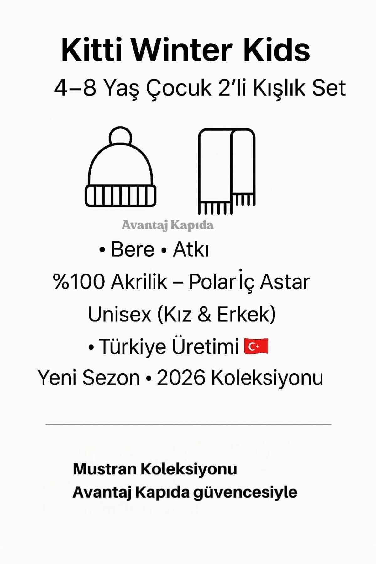 4–8 Yaş Çocuk Bere Atkı 2’li Kışlık Set | Polar İçli Triko Örgü | Yeni Sezon 2026 Koleksiyonu