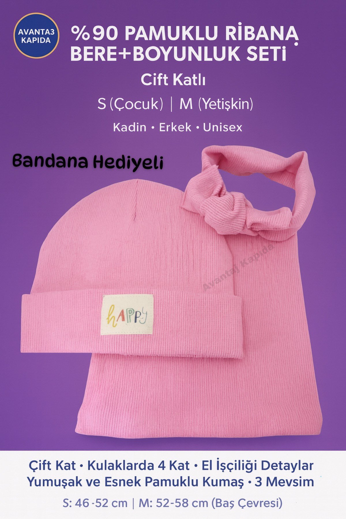 5-10 Yaş Çocuk Pamuklu Bere Boyunluk Seti - Yumuşak Esnek Kumaş (2'li Takım)