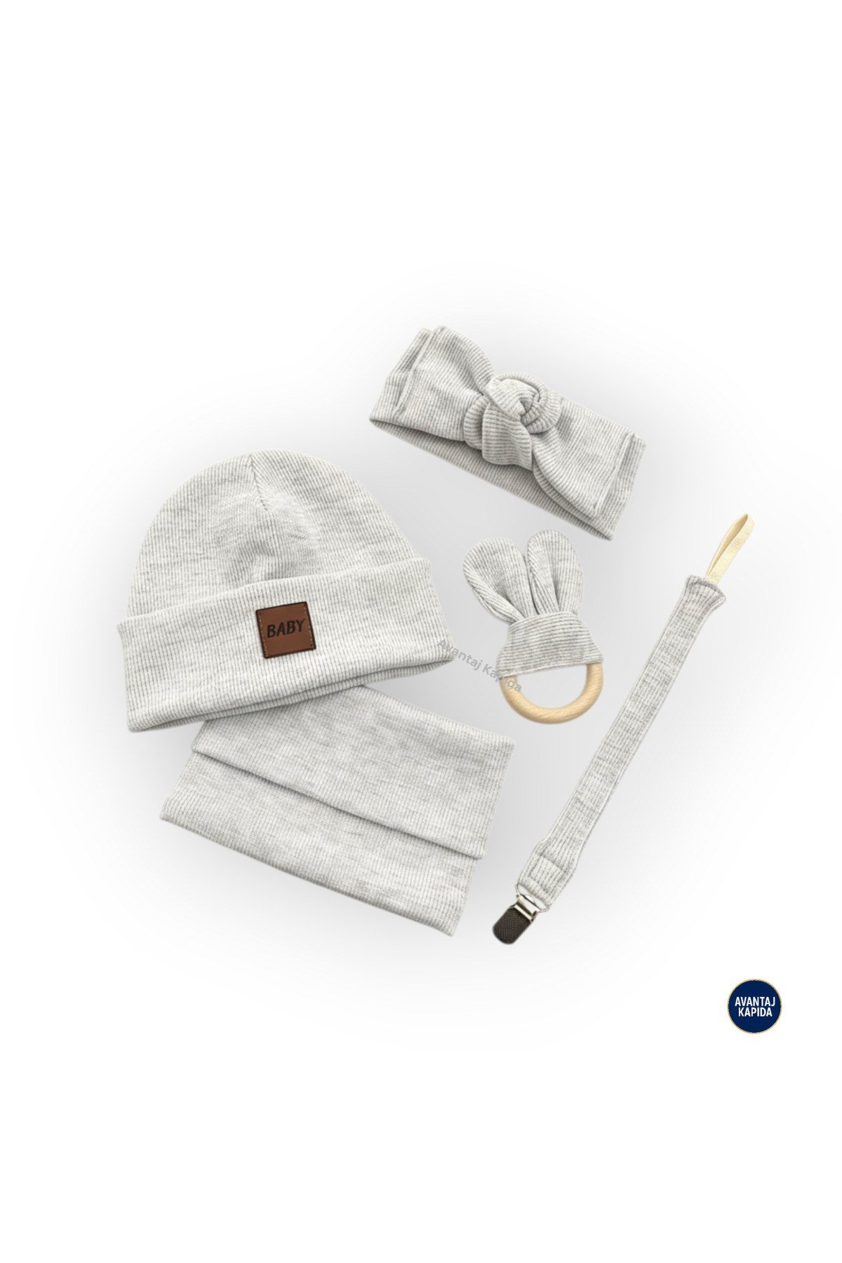 5'li Organik Unisex Bebek Seti Bere Boyunluk Bandana Emzik Askısı Diş Damak Kaşıyıcı 3-18 Ay Hediye