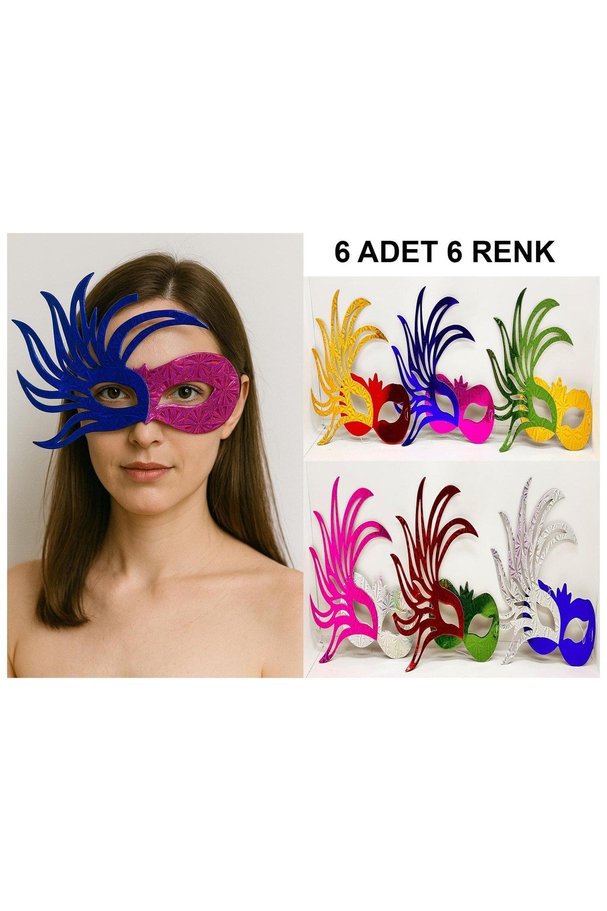 6’lı Çift Renkli Venedik Karton Parti Maskesi Seti