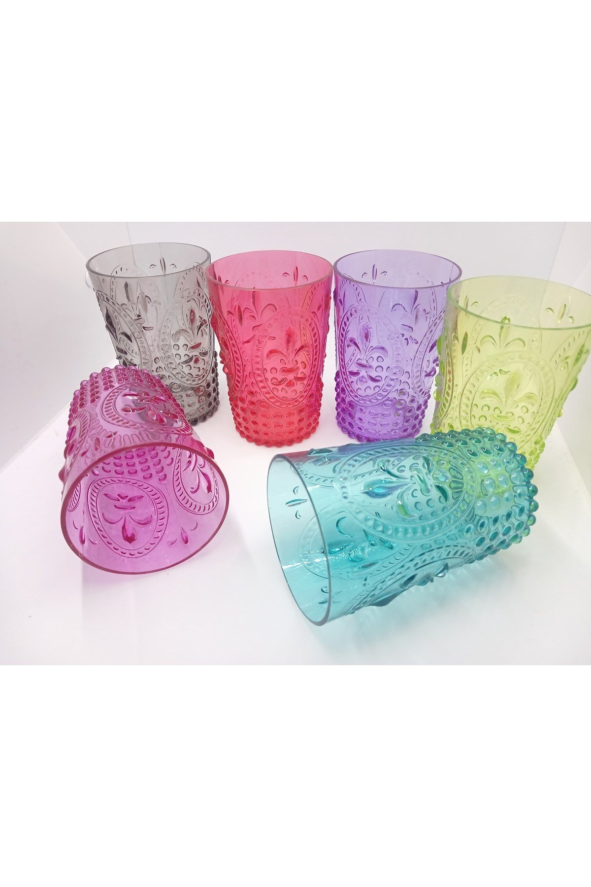 6’lı Renkli Akrilik Su ve Meşrubat Bardağı Seti 400 ml – Motifli, Kırılmaz, Kutulu Gönderim