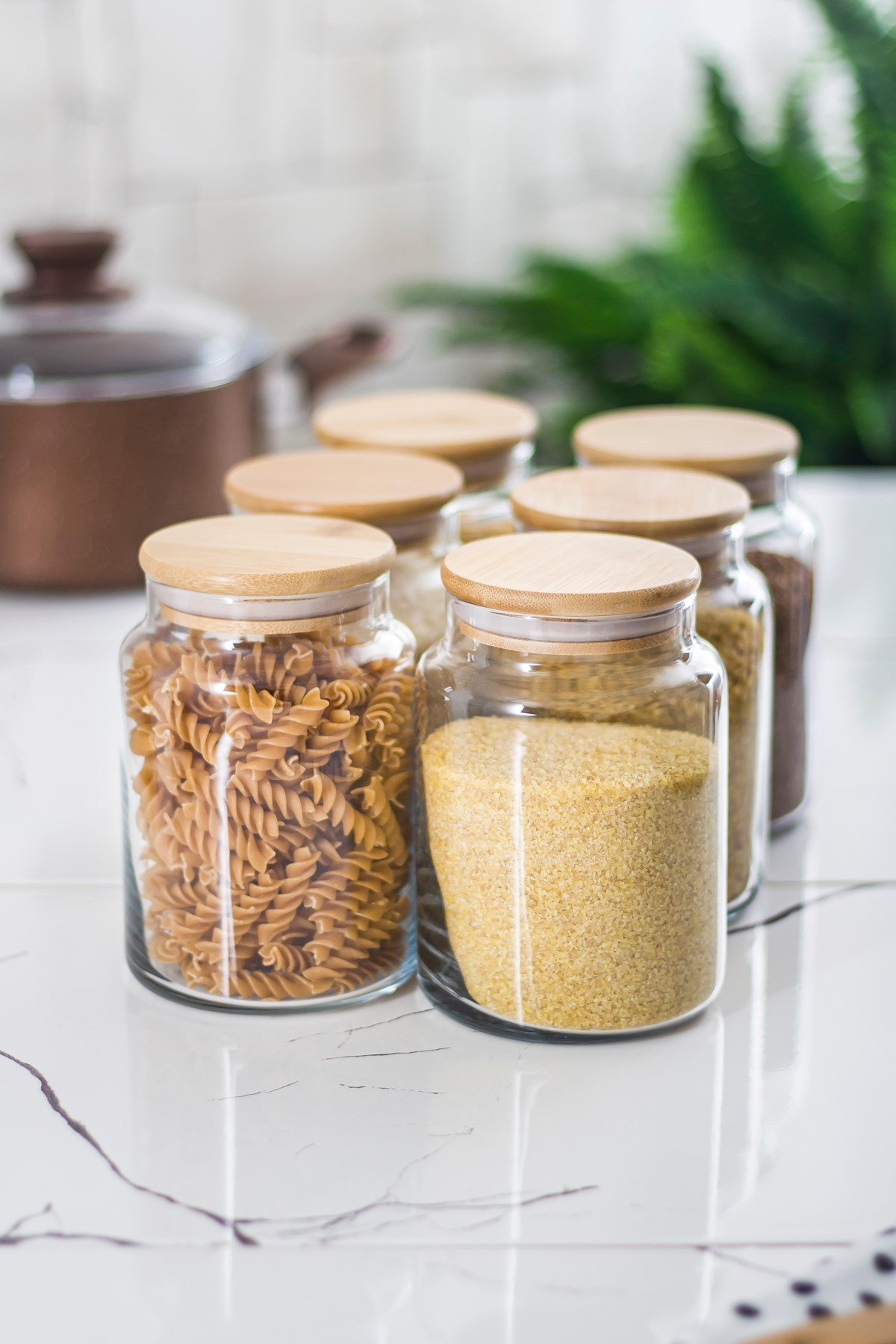 6 Lı Set Bambu Kapaklı Cam Kavanoz & Erzak Saklama Kabı 800 ml Orta Boy ( Vakum Kapak )