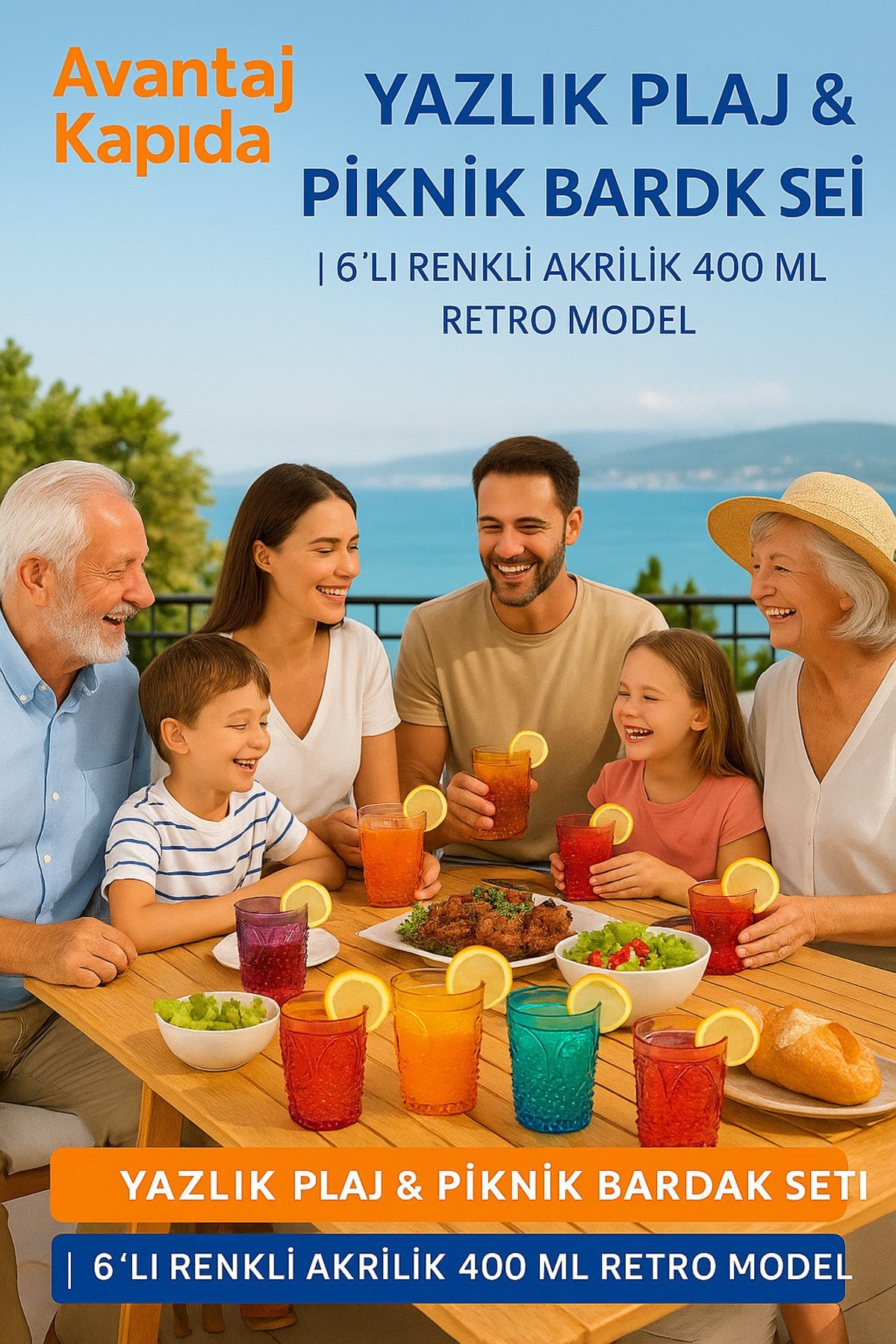 6’lı Yazlık Retro Akrilik Su Bardağı Seti – Dayanıklı Piknik Plaj Kullanıma Uygun