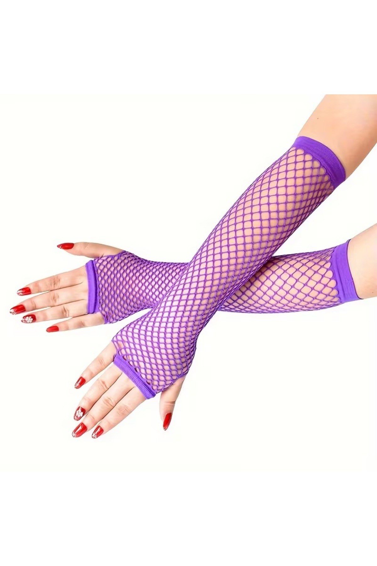 80’ler 90’lar Retro Mor File Parmaksız Eldiven 26 cm