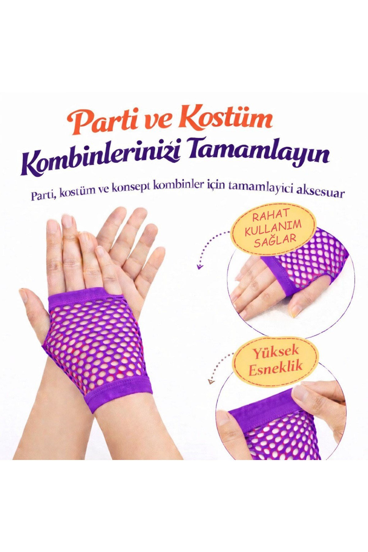 80’ler 90’lar Retro Mor File Parmaksız Kısa Eldiven 11 cm