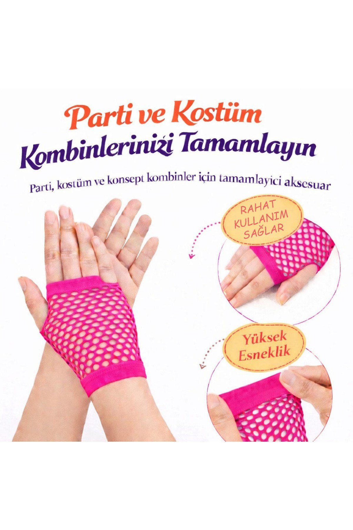 80’ler 90’lar Retro Neon Fuşya Şeker Pembesi File Parmaksız Kısa Eldiven 11 cm