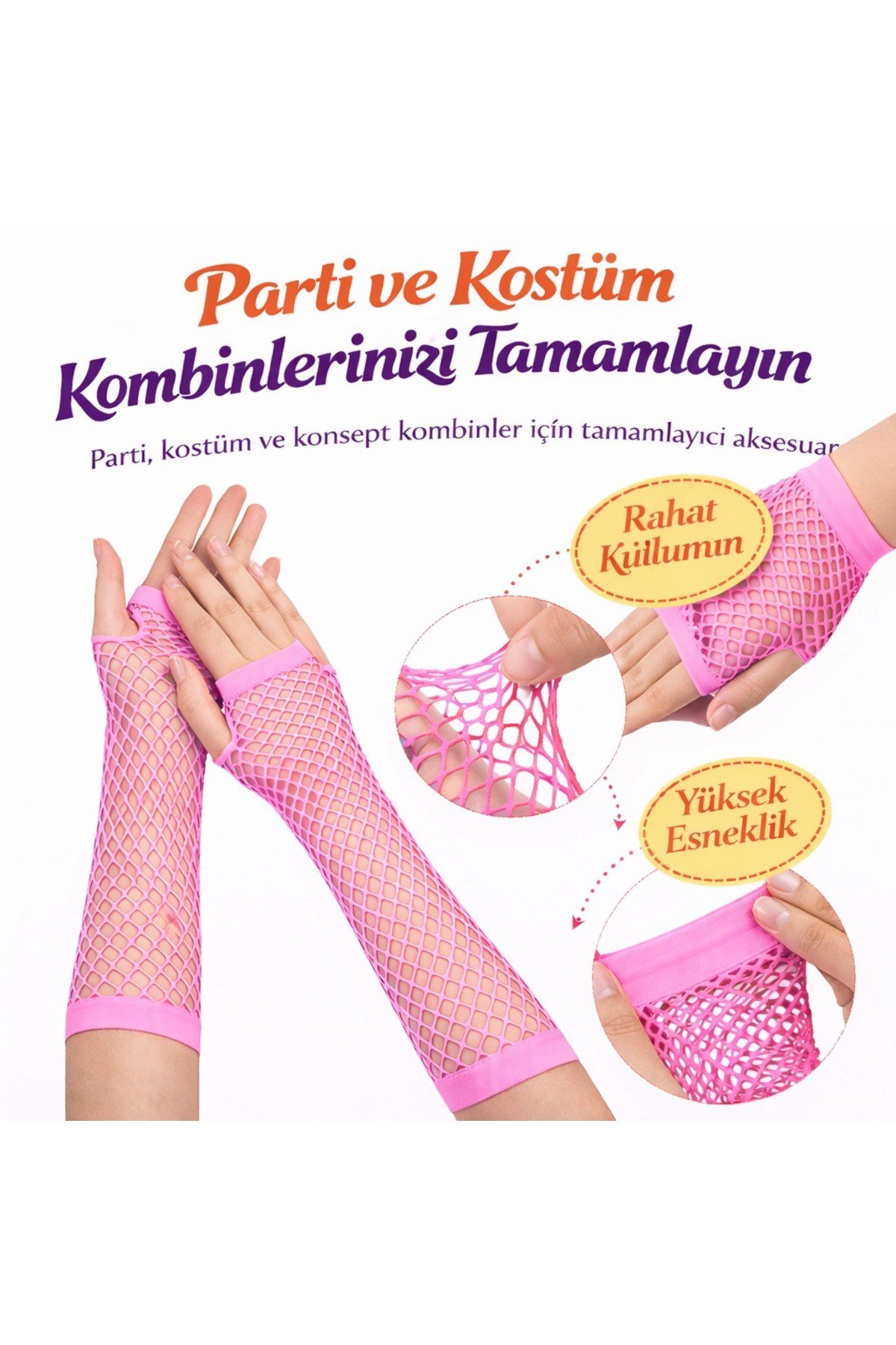 80’ler 90’lar Retro Neon Pembe File Parmaksız Eldiven 26 cm