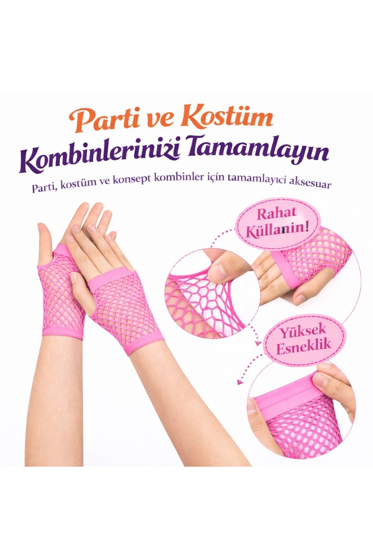 80’ler 90’lar Retro Neon Pembe File Parmaksız Kısa Eldiven 11 cm