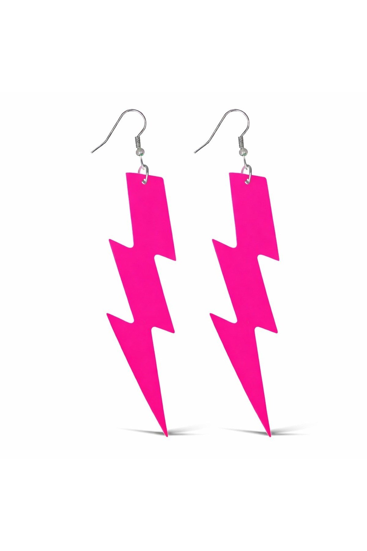 80’ler 90'lar Retro Neon Pembe Şimşek Küpe 10 cm