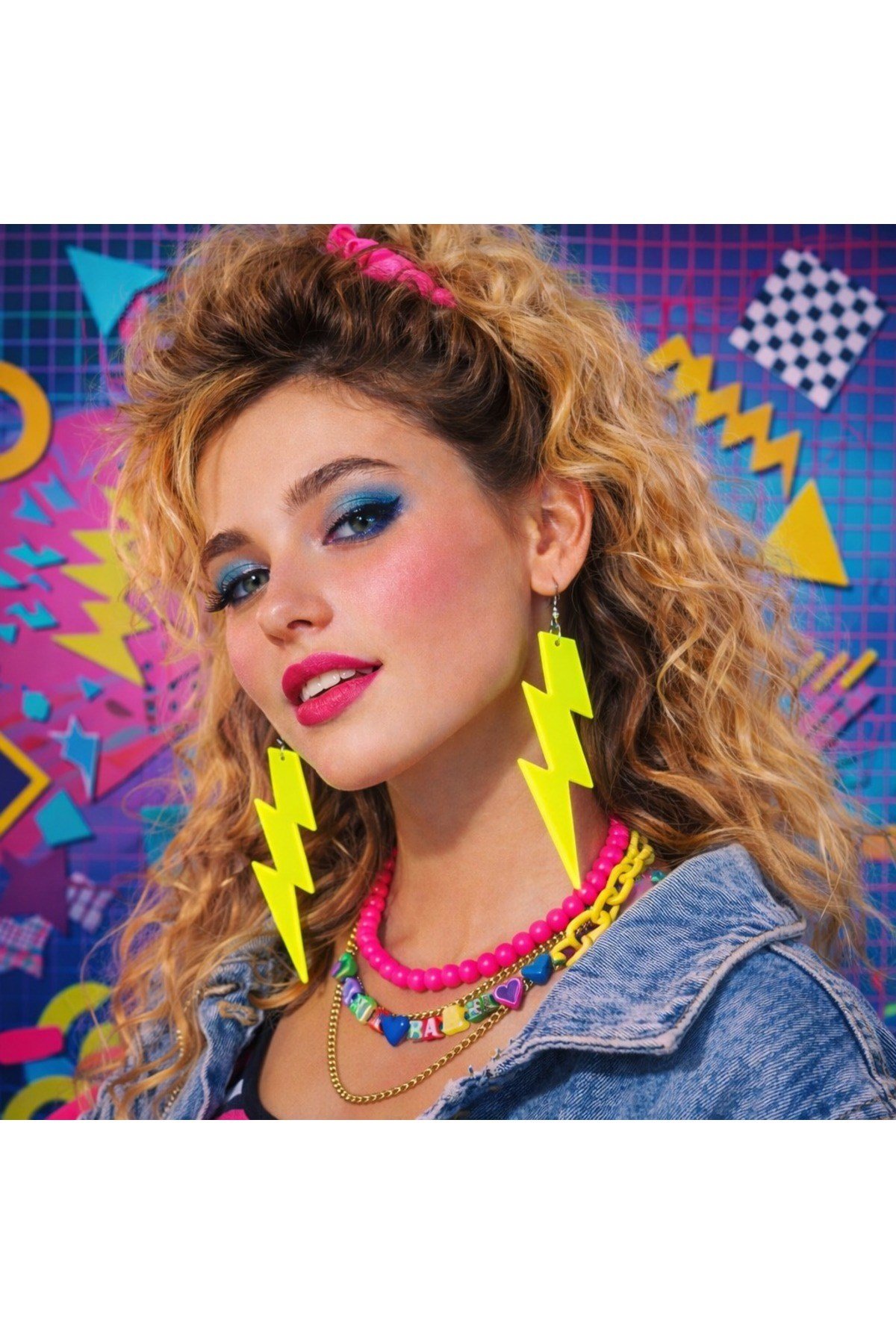 80’ler 90'lar Retro Neon Sarı Şimşek Küpe 10 cm