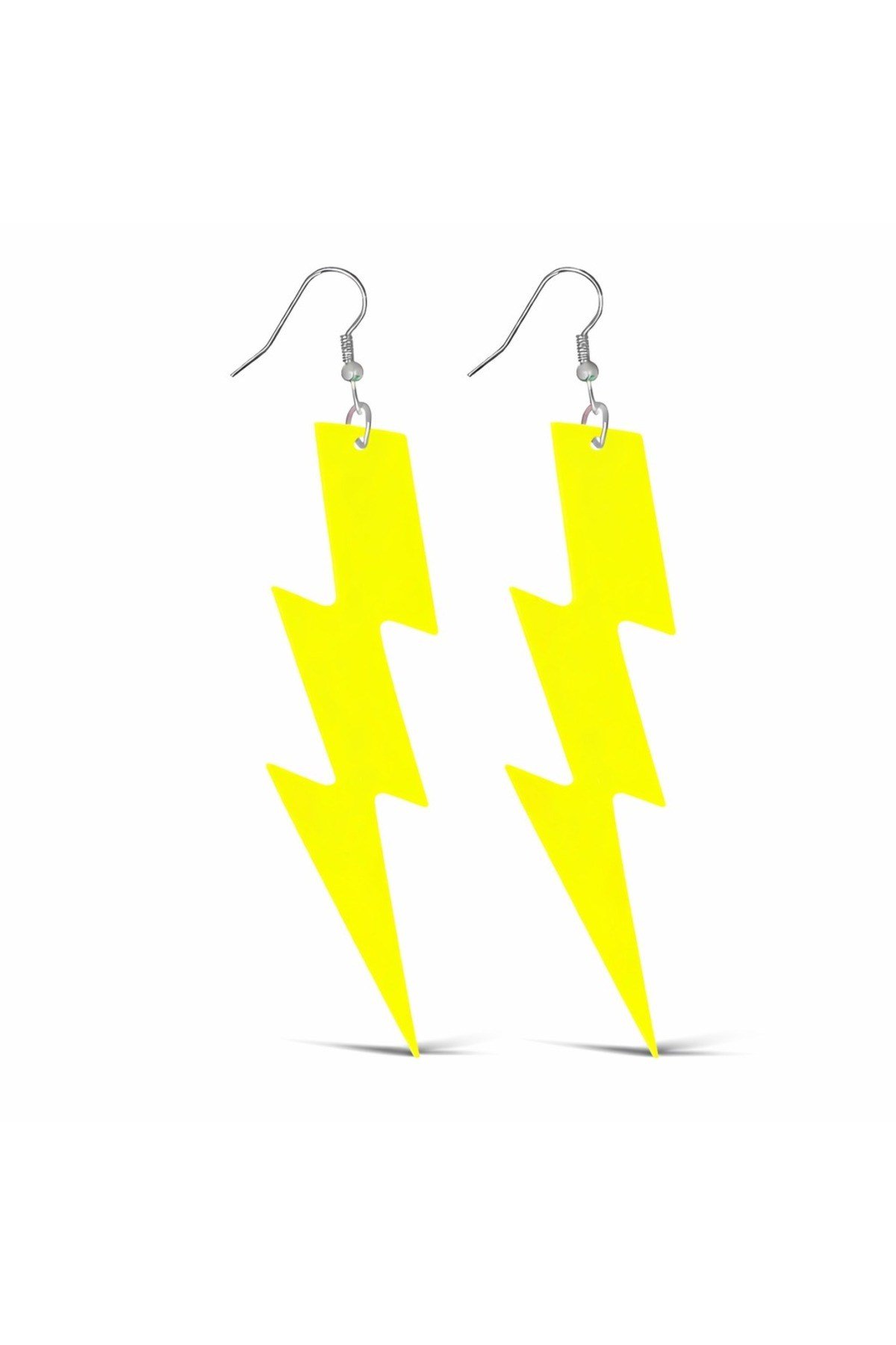 80’ler 90'lar Retro Neon Sarı Şimşek Küpe 10 cm