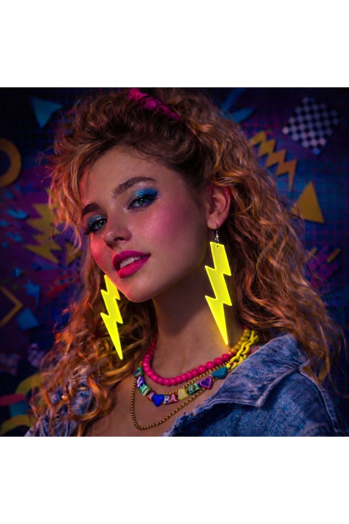 80’ler 90'lar Retro Neon Sarı Şimşek Küpe 10 cm