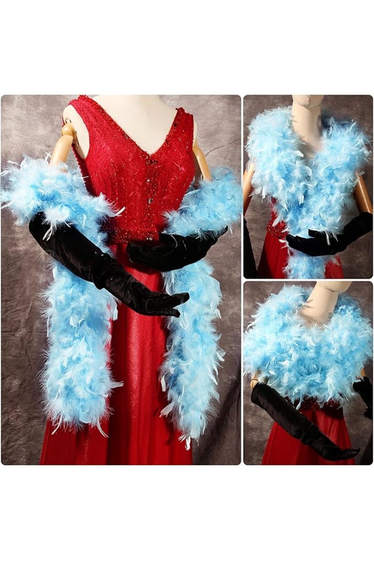 Açık Mavi Renk Kabarık Kalın Otriş Boa Tüy 6 cm Genişlik 180-200 cm Uzunluk