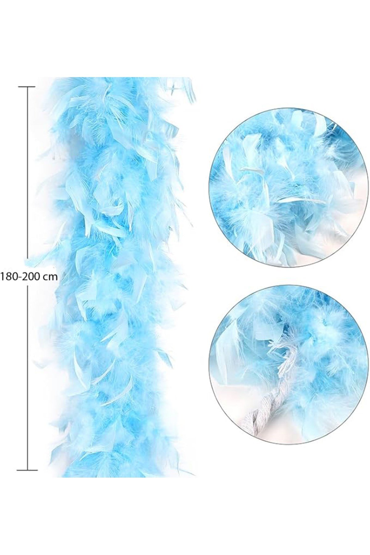 Açık Mavi Renk Kabarık Kalın Otriş Boa Tüy 6 cm Genişlik 180-200 cm Uzunluk