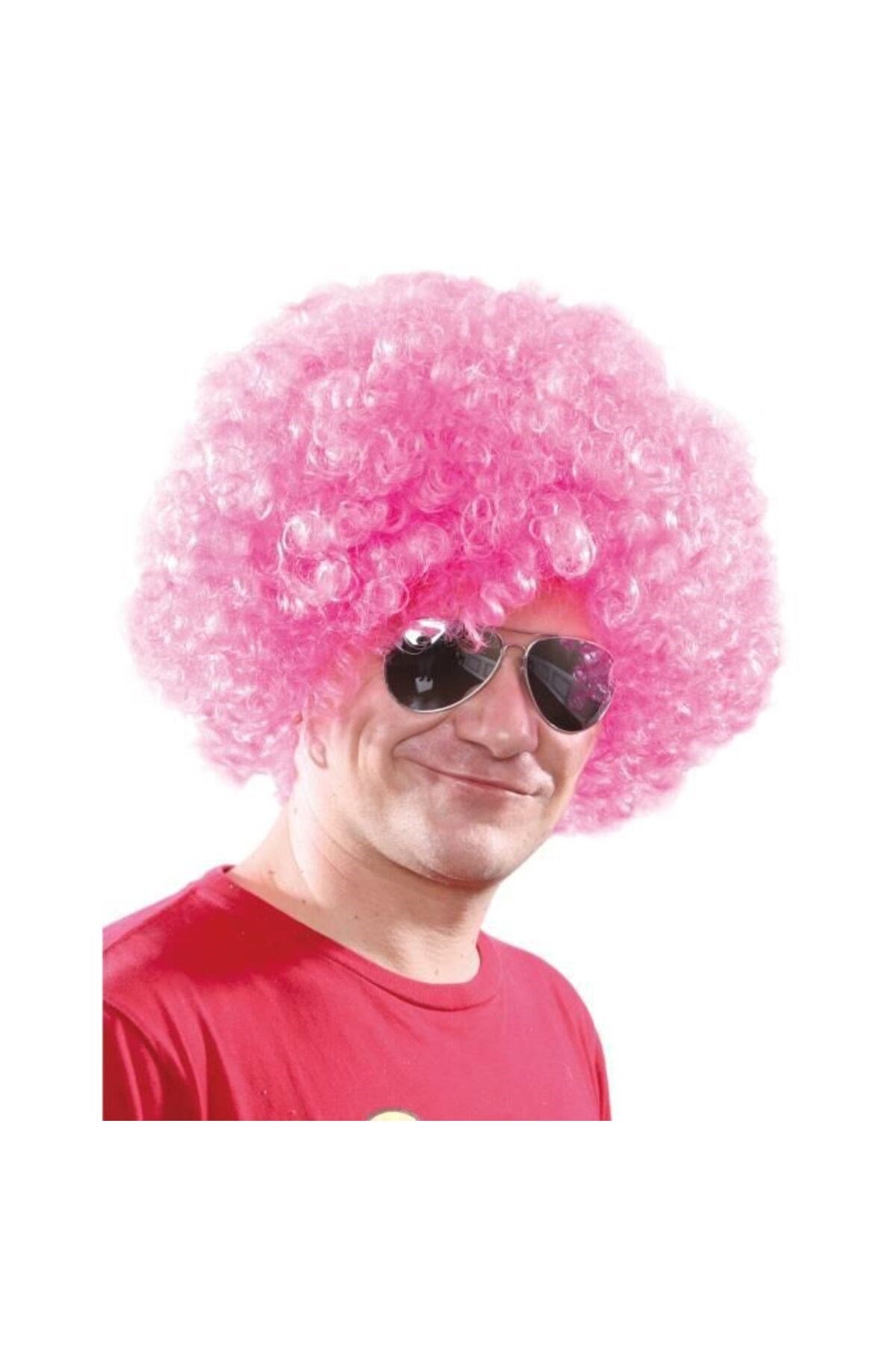 Açık Pembe Renk Kıvırcık Afro Bonus Peruk