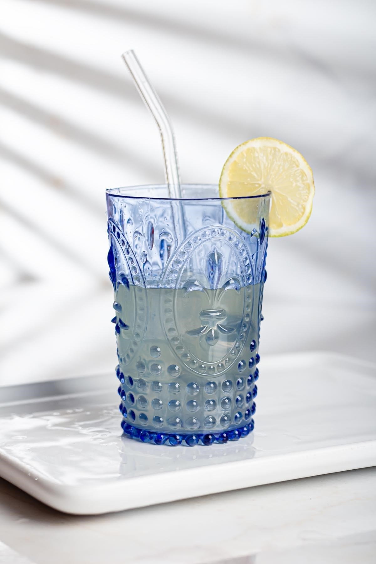 Akrilik Mavi 6'lı Kısa Bardak & Su Meşrubat Kahve Yanı Bardağı 400 ml ( Cam Değildir )