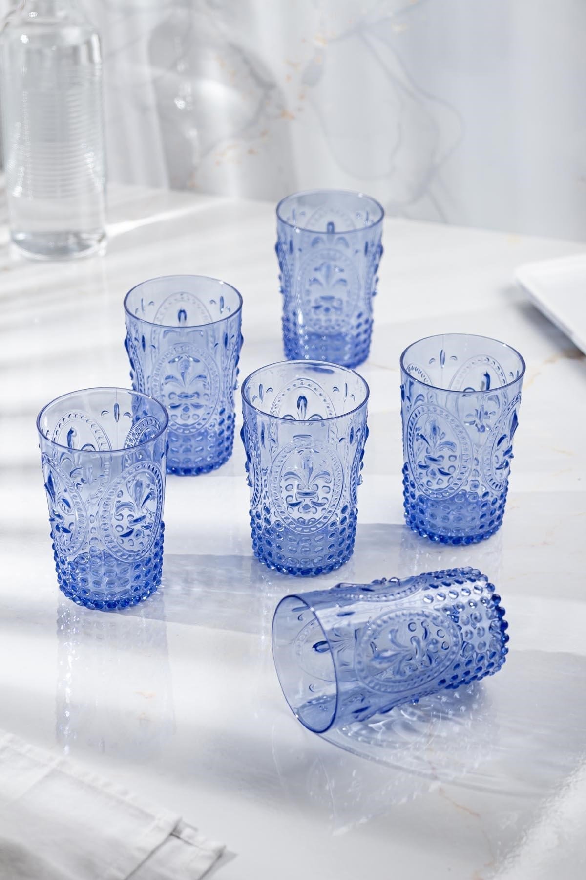 Akrilik Mavi 6'lı Kısa Bardak & Su Meşrubat Kahve Yanı Bardağı 400 ml ( Cam Değildir )
