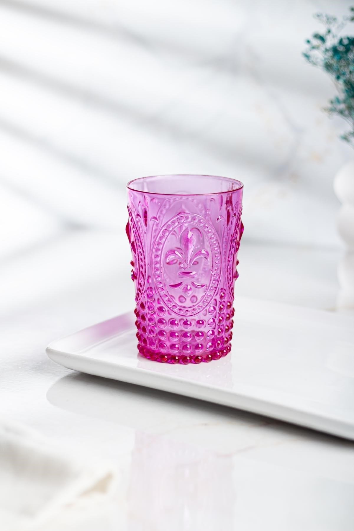 Akrilik Pembe 6'lı Kısa Bardak & Su Meşrubat Kahve Yanı Bardağı 400 ml ( Cam Değildir )