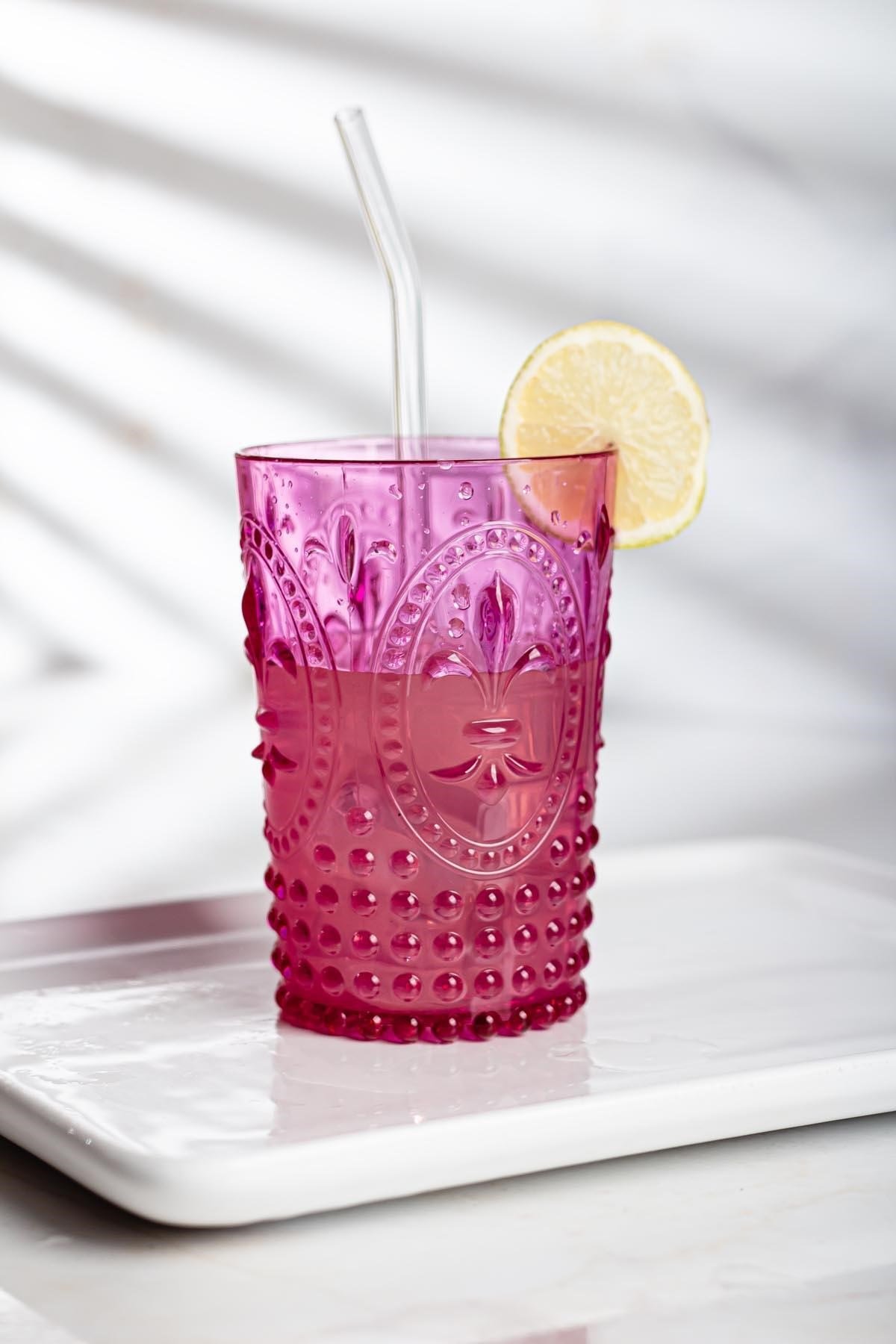 Akrilik Pembe 6'lı Kısa Bardak & Su Meşrubat Kahve Yanı Bardağı 400 ml ( Cam Değildir )