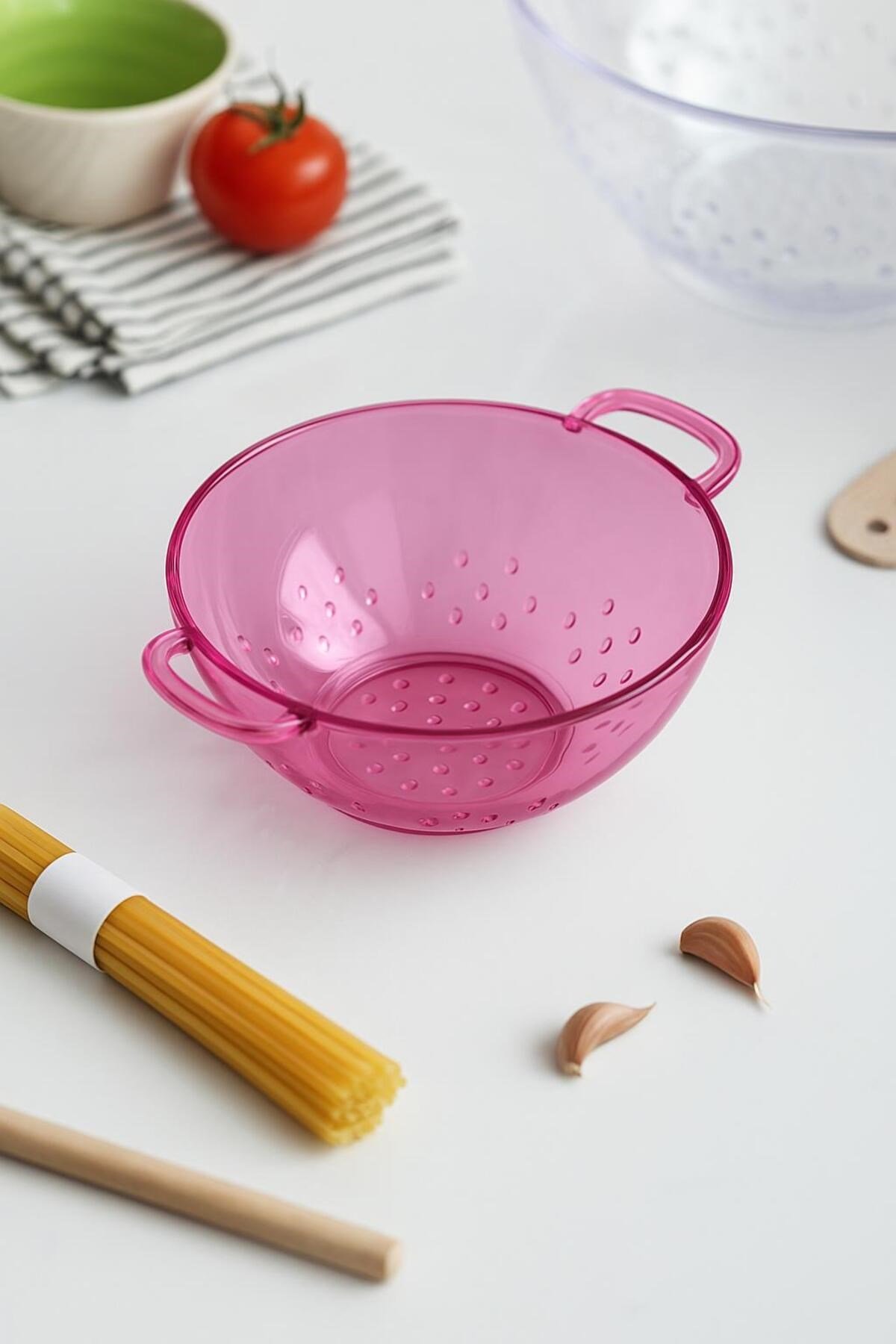 Akrilik Pembe Mini Pirinç Süzgeçi & Bakliyat Süzgeçi (3 SU BARDAĞI ÖLÇÜLÜ)