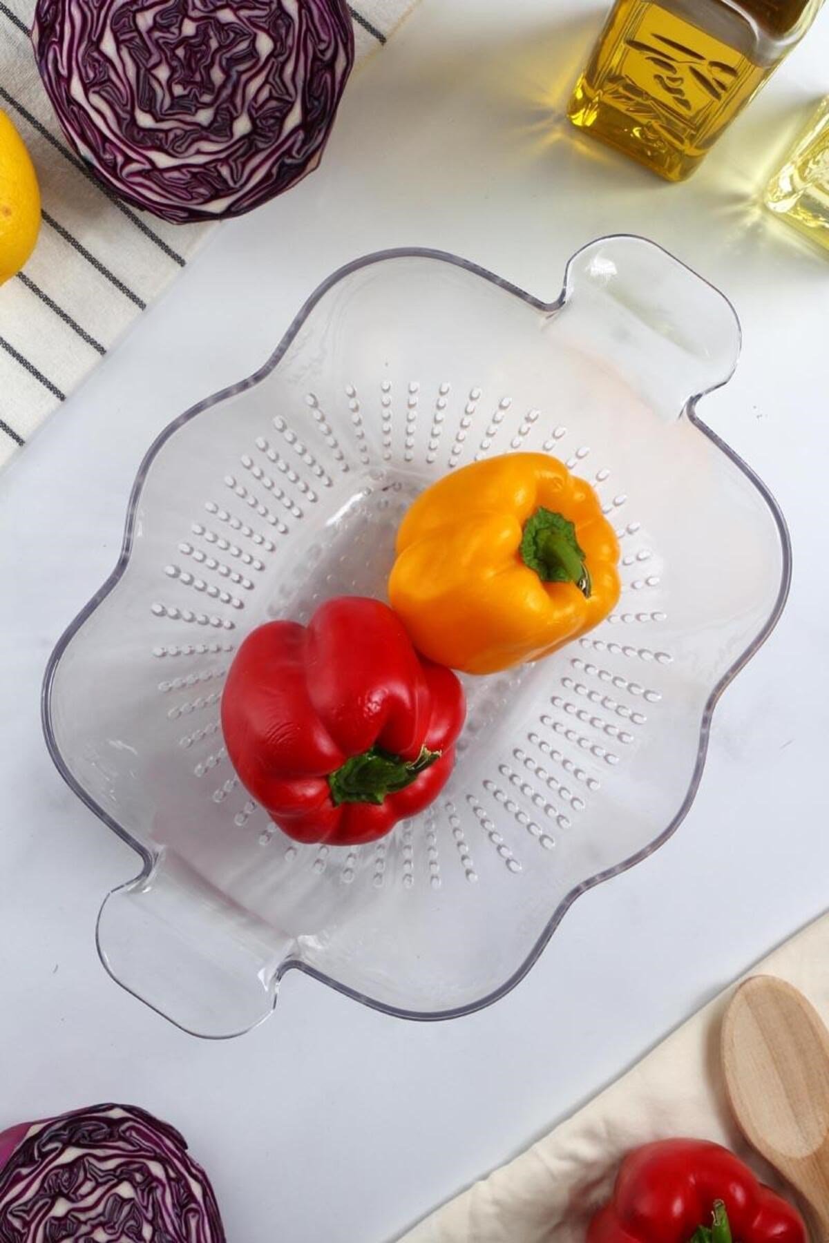 Akrilik Şeffaf Makarna Süzgeçi & Sebze Meyve Süzgeçi