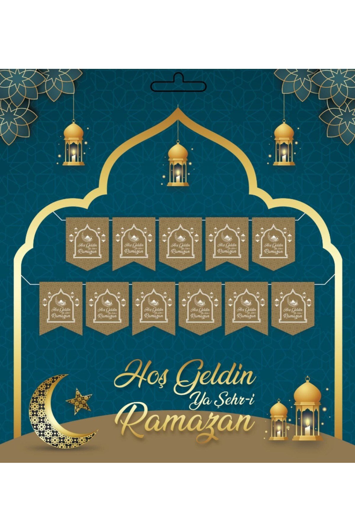 Altın Renk Hoşgeldin Ya Şehr-i Ramazan Yazılı Banner Ramazan Süslemesi 230 cm