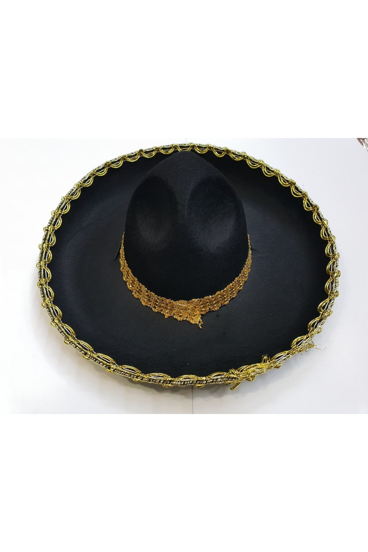 Altın Renk Şeritli Meksika Mariachi Latin Şapkası 55 cm Çocuk