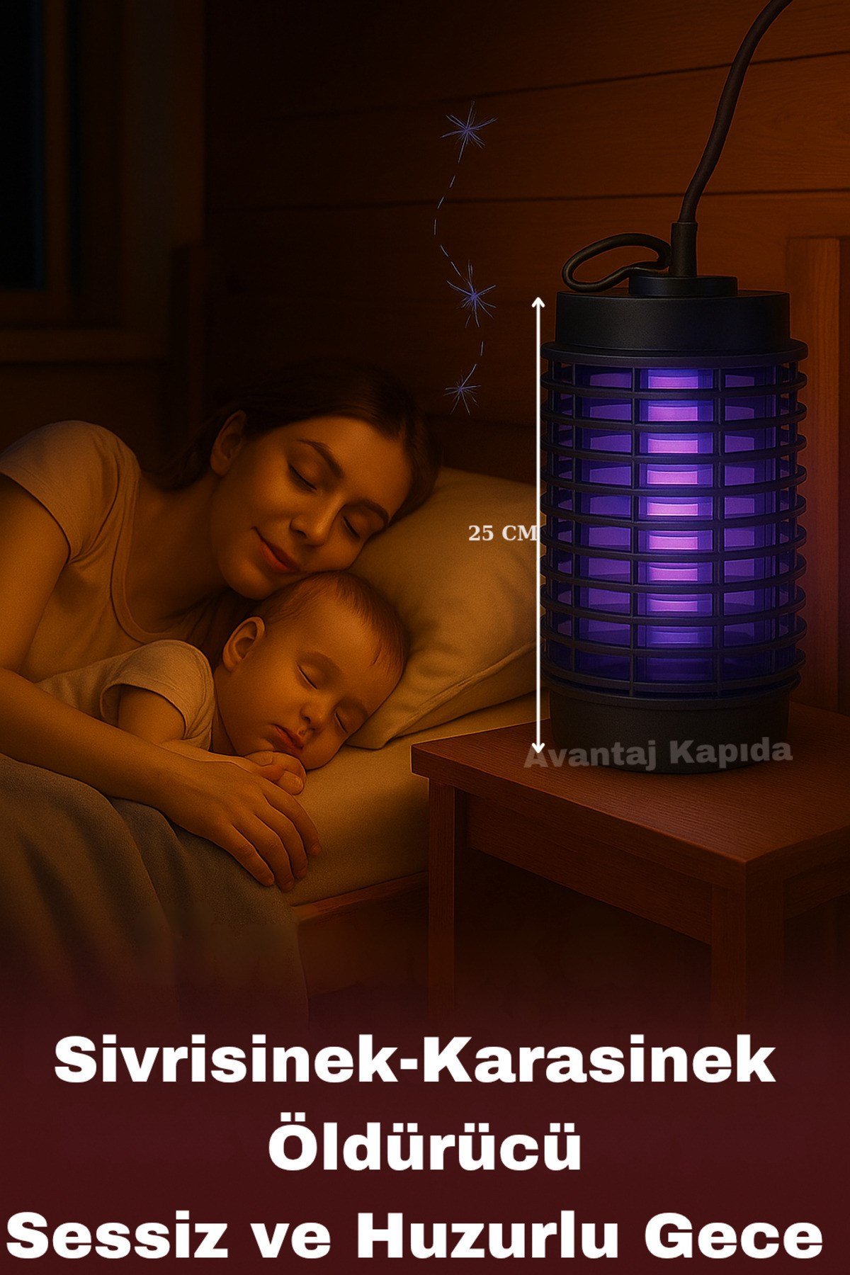 Asılabilir Kimyasalsız Sinek Öldürücü 25cm | Mor Işık 5w 600v | 20m² Etki | Sessiz Uv Led