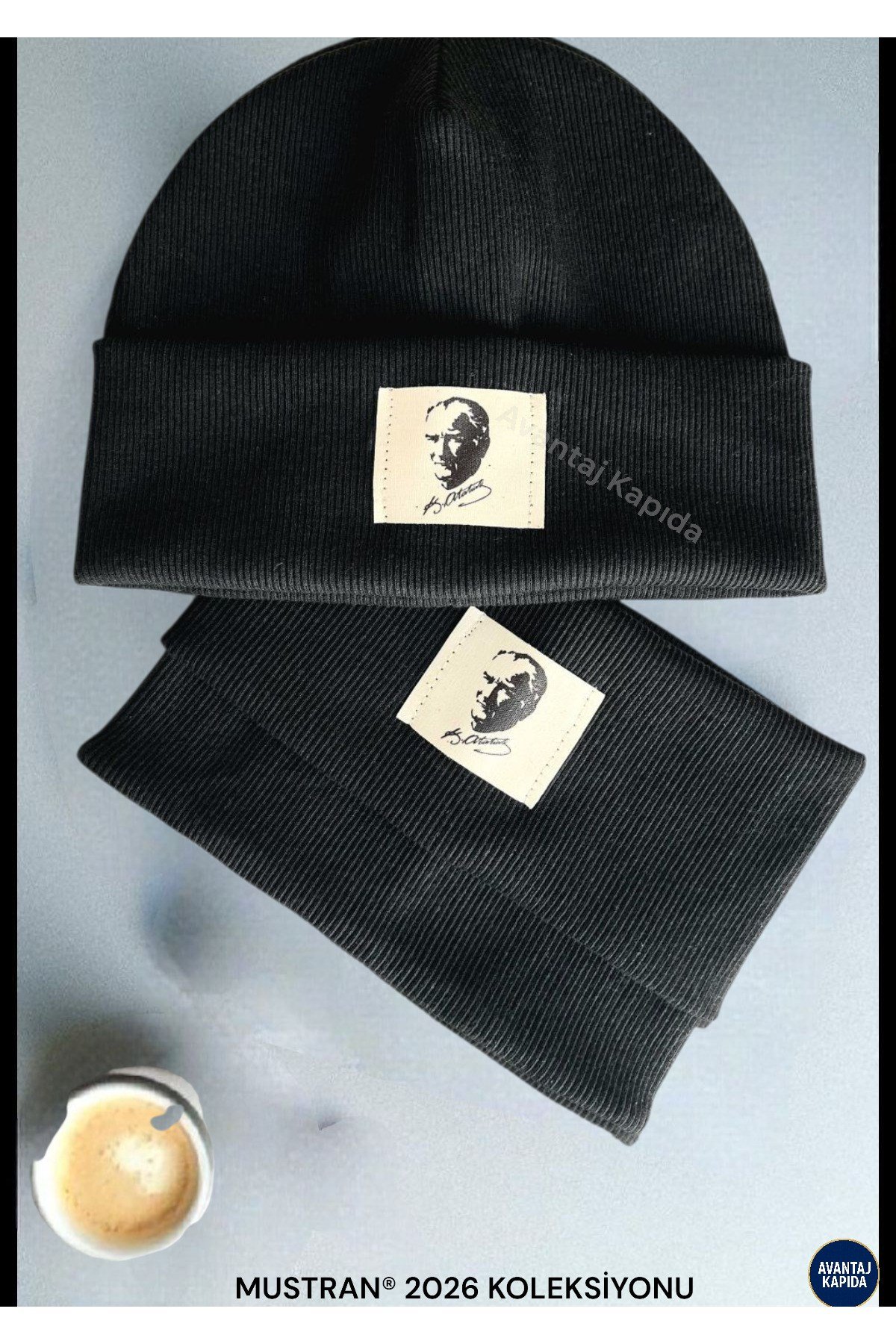 Atatürk İmzalı Pamuk Etiketli El İşçiliği Unisex Pamuklu Ribana Bere Boyunluk 2’li Set