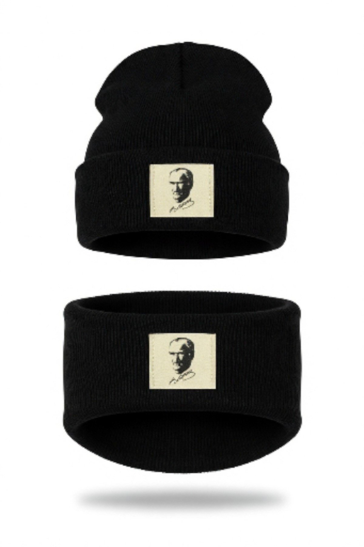 Atatürk İmzalı Pamuk Etiketli El İşçiliği Unisex Pamuklu Ribana Bere Boyunluk 2’li Set