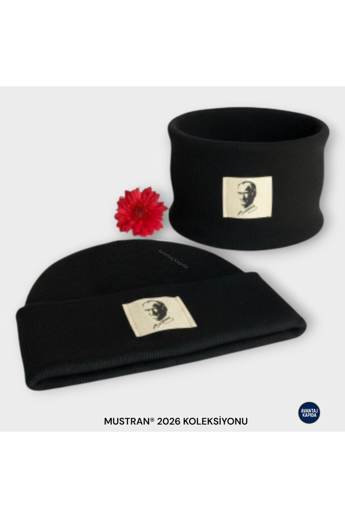Atatürk İmzalı Pamuk Etiketli El İşçiliği Unisex Pamuklu Ribana Bere Boyunluk 2’li Set