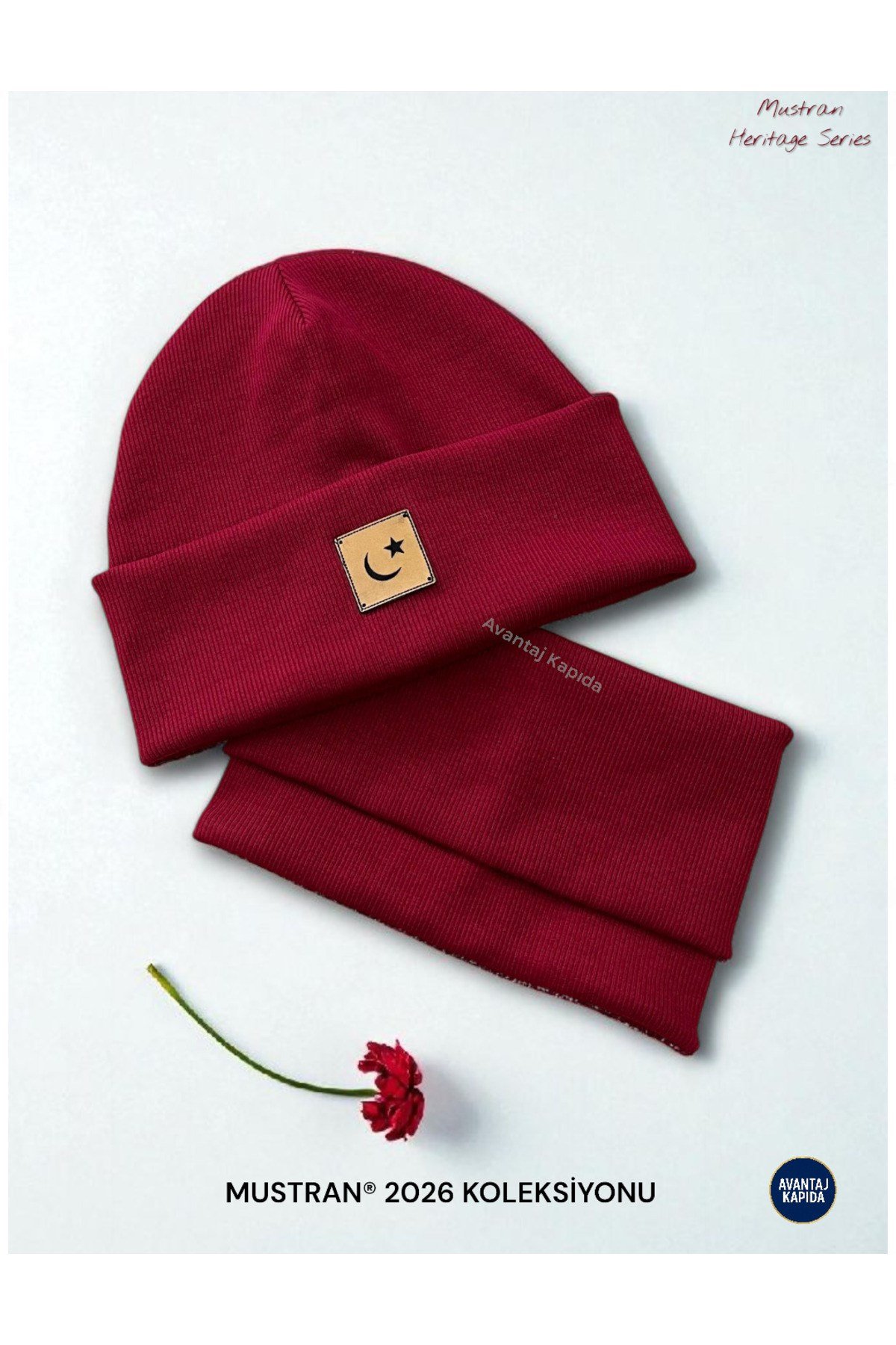 Atatürk ve Türk Sembollü Pamuklu Ribana Bere Boyunluk 2’li Set-El İşçiliği Unisex Hediyelik