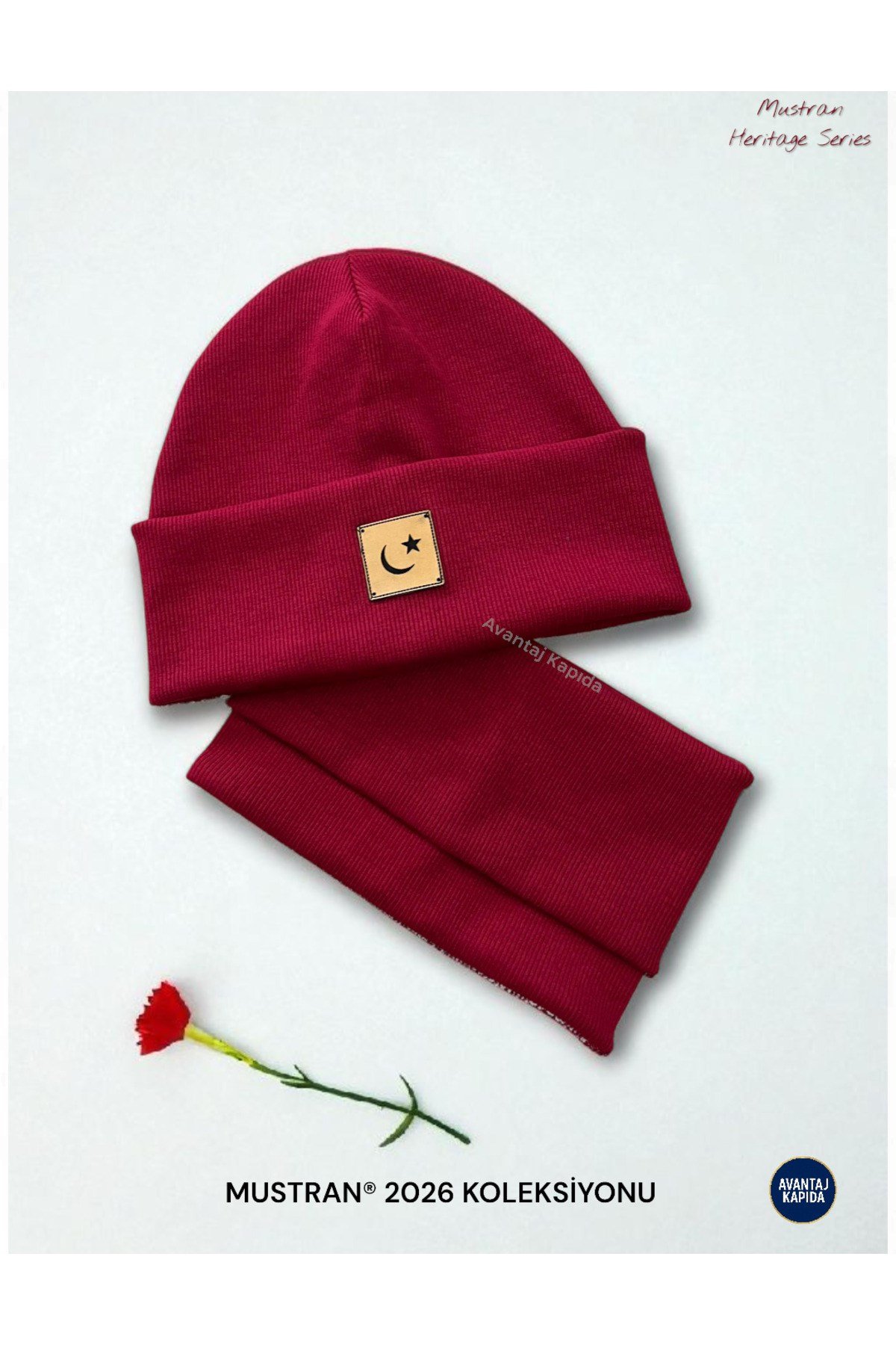 Atatürk ve Türk Sembollü Pamuklu Ribana Bere Boyunluk 2’li Set-El İşçiliği Unisex Hediyelik