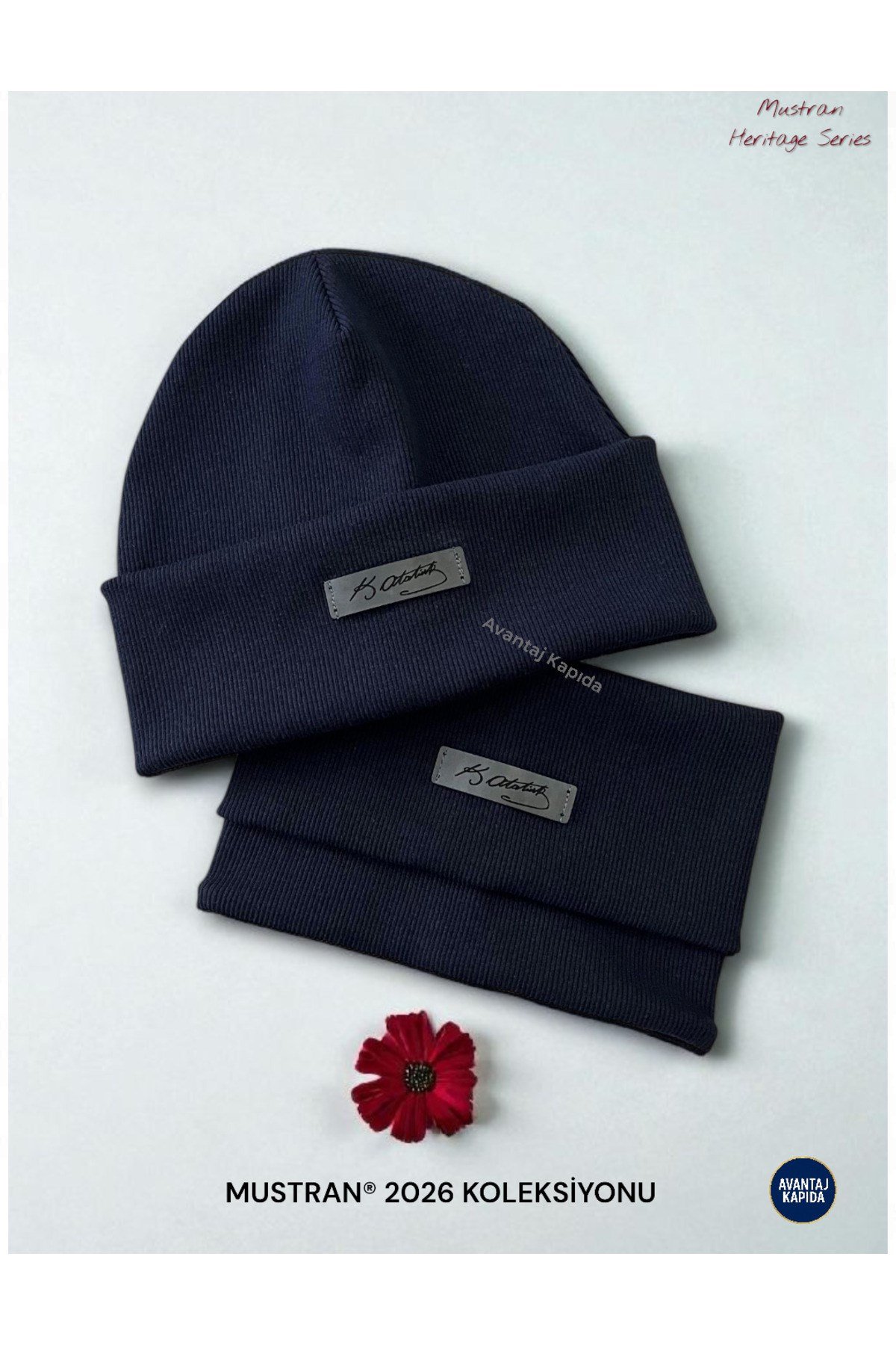 Atatürk ve Türk Sembollü Pamuklu Ribana Bere Boyunluk 2’li Set-El İşçiliği Unisex Hediyelik