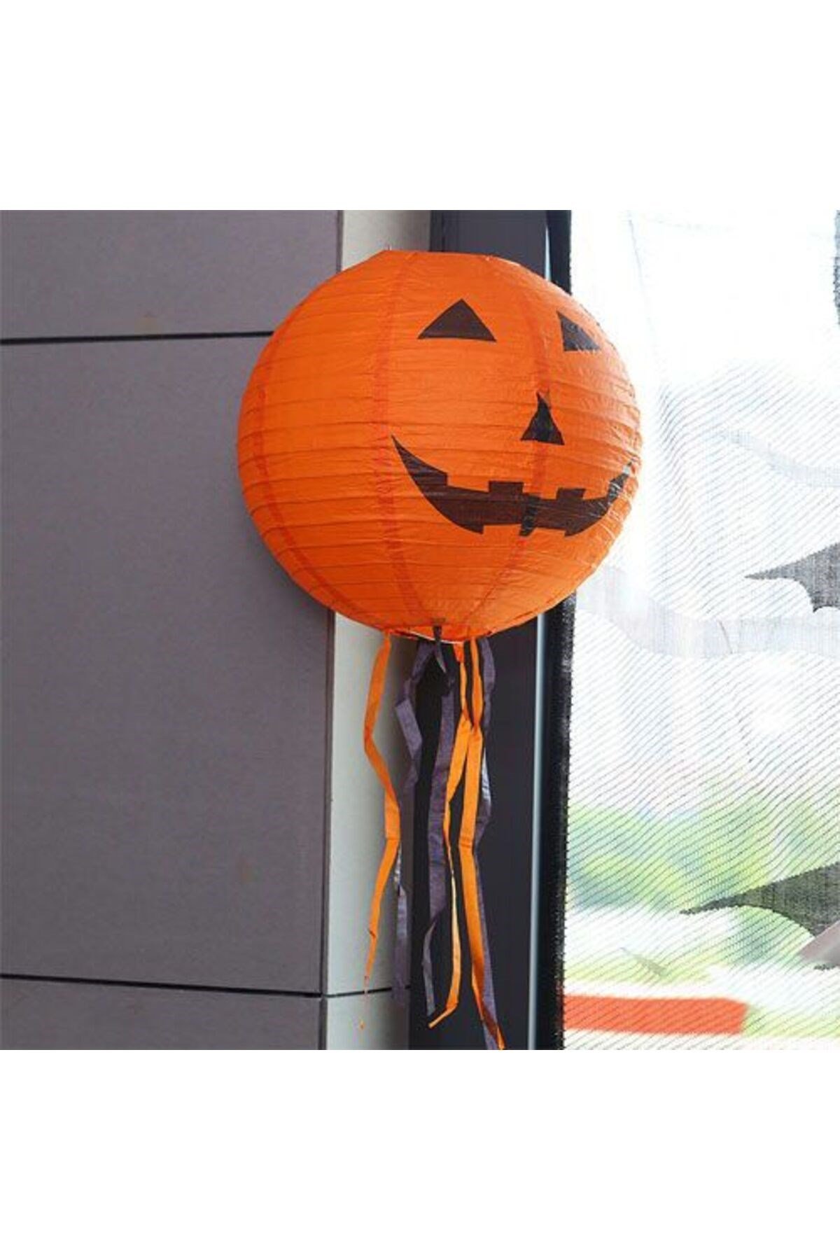 Balkabağı Kağıt Süs - Kabak Dekor Yuvarlak Fener Süs 25 cm