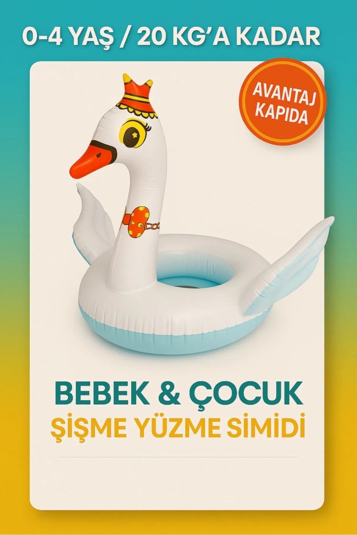 Bebek Çocuk Şişme Deniz Simidi 0-4 Yaş 20kg Destekli Saplı Yüzme Havuz Oturaklı Plaj Deniz Oyuncağı