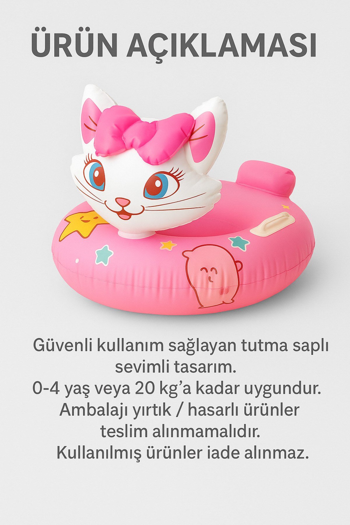 Bebek Çocuk Şişme Deniz Simidi 0-4 Yaş 20kg Destekli Saplı Yüzme Havuz Oturaklı Plaj Deniz Oyuncağı