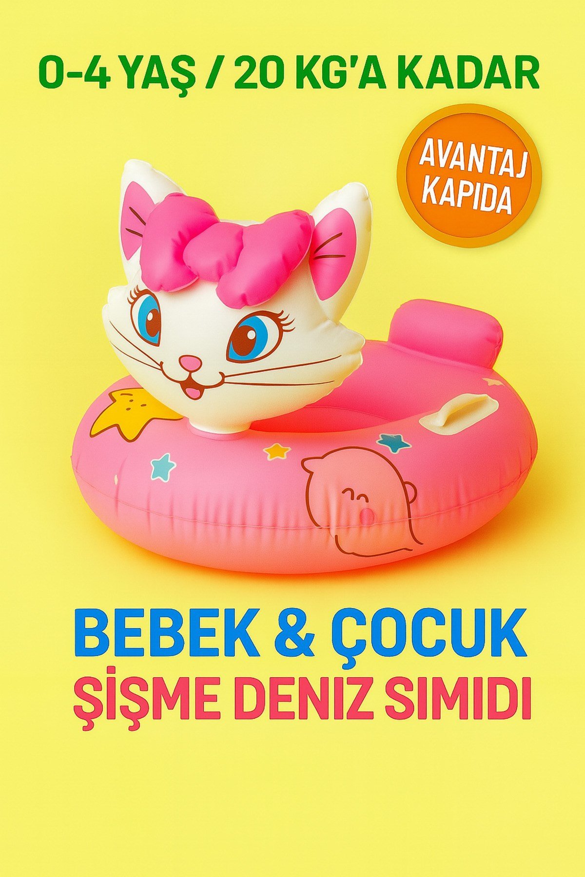 Bebek Çocuk Şişme Deniz Simidi 0-4 Yaş 20kg Destekli Saplı Yüzme Havuz Oturaklı Plaj Deniz Oyuncağı