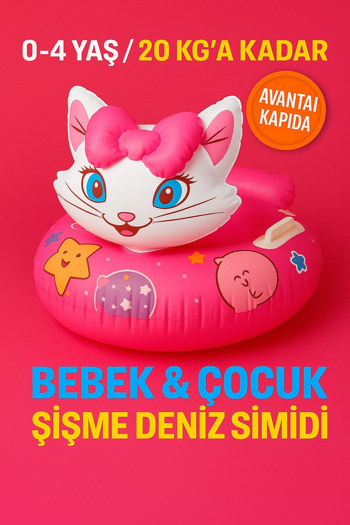 Bebek Çocuk Şişme Deniz Simidi 0-4 Yaş 20kg Destekli Saplı Yüzme Havuz Oturaklı Plaj Deniz Oyuncağı