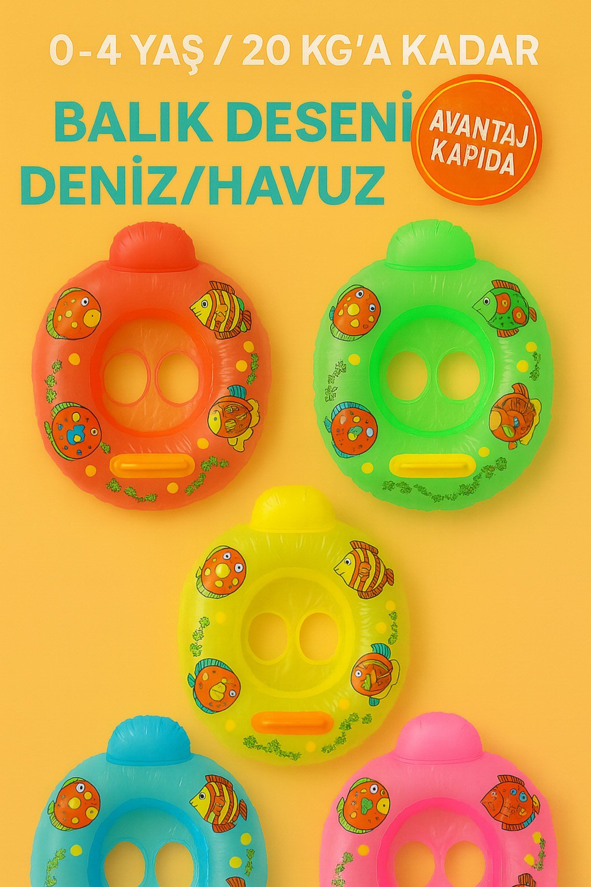 Bebek Çocuk Şişme Deniz Simidi 0-4 Yaş 20kg Destekli Saplı Yüzme Havuz Oturaklı plaj oyuncağı