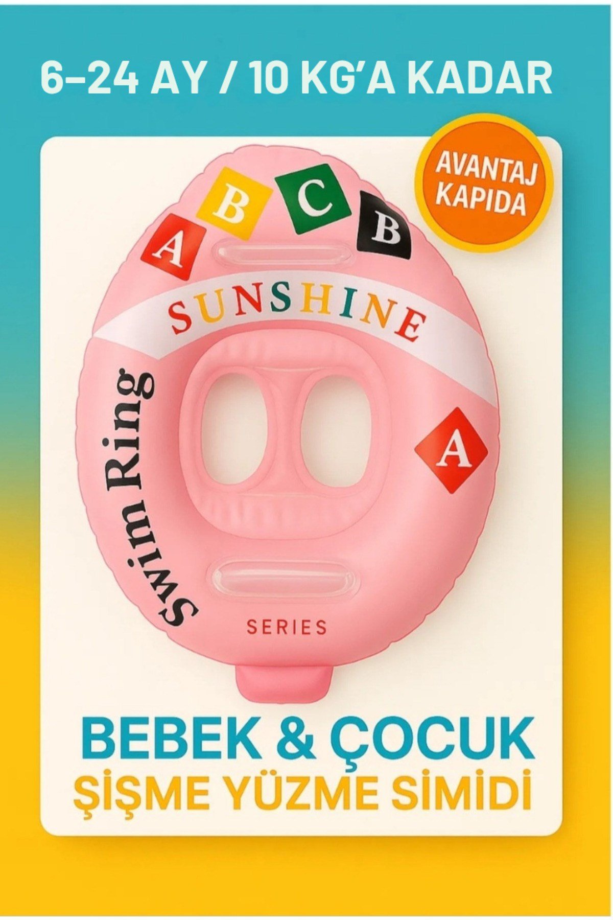 Bebek Oturaklı Şişme Yüzme Simidi–6–24 Ay – Max 10 Kg-bacak Geçişi 10x7 Cm-tutma Saplı – Havuz Deniz
