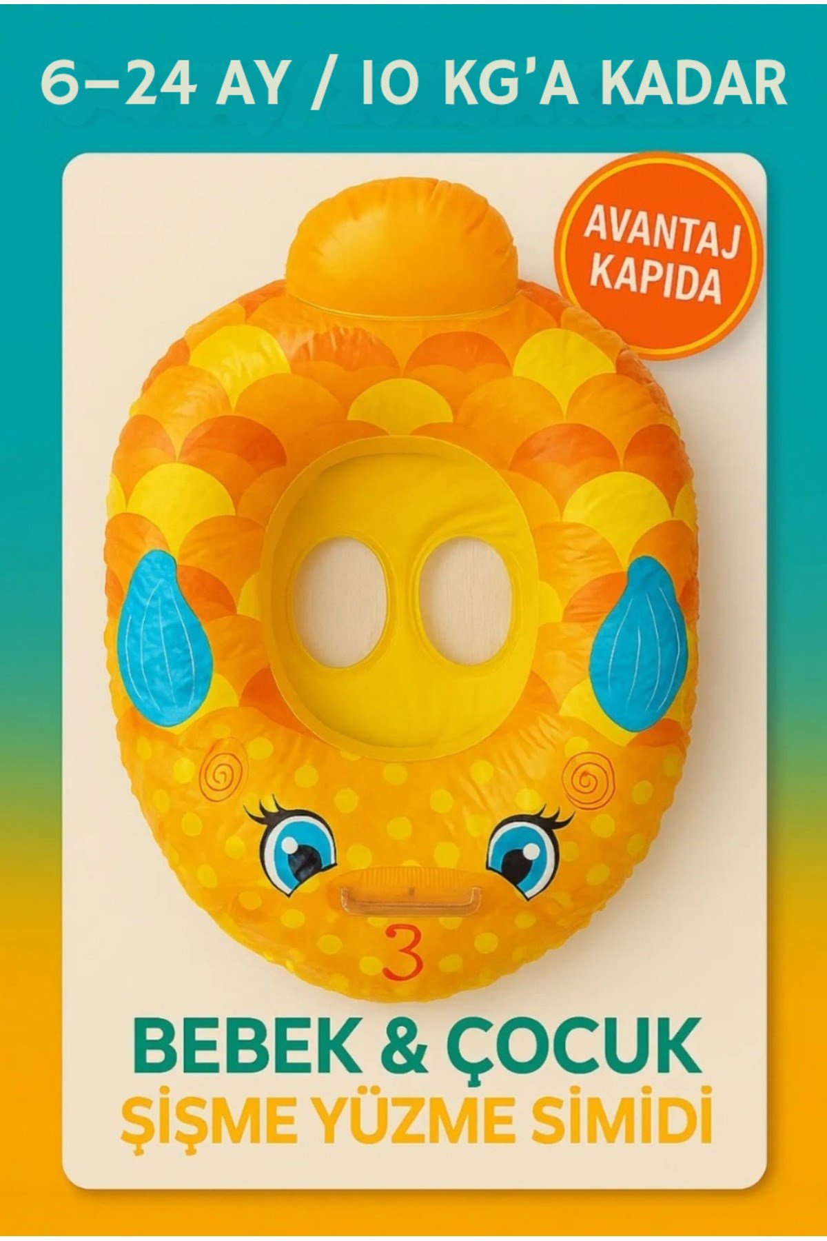Bebek Oturaklı Şişme Yüzme Simidi–6–24 Ay – Max 10 Kg-bacak Geçişi 10x7 Cm-tutma Saplı – Havuz Deniz