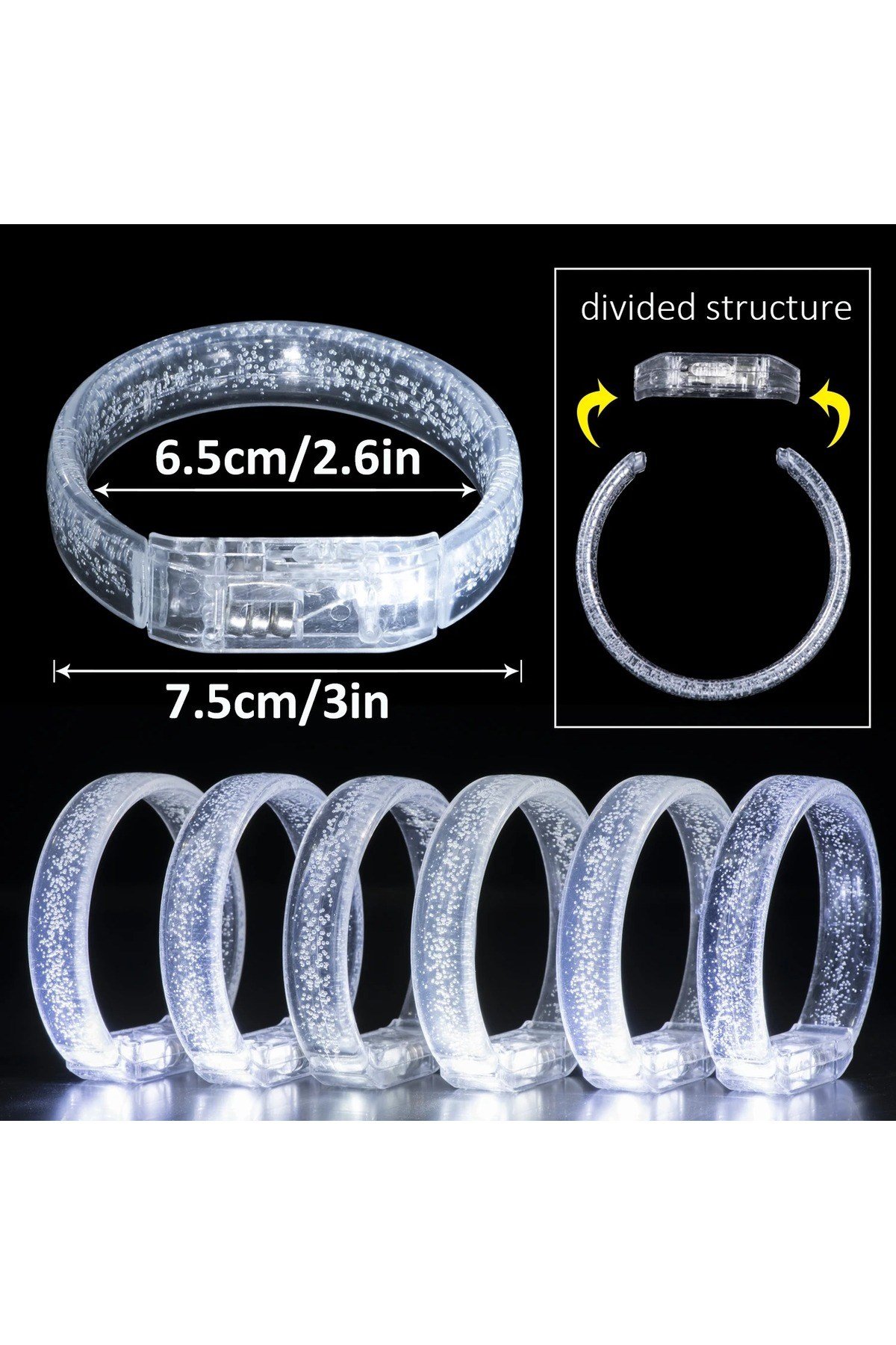 Beyaz-Gümüş Led Işıklı Baskı Yapılabilen Pilli Bileklik Bilezik 1,5 cm Genişlik